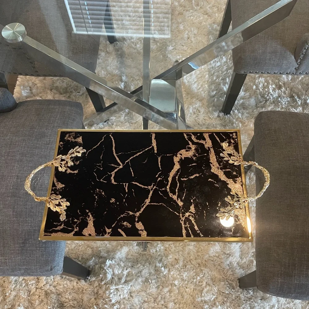 Luxury Agate black Gold leaf tray